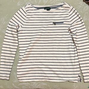 Ralph Lauren Cream and Blue Striped Long Sleeve Tee